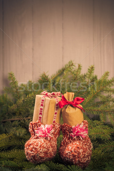 Christmas geschenken sokken decoraties sparren Stockfoto © fotoaloja