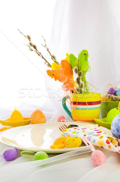 Easter composition table tableware person Stock photo © fotoaloja