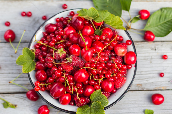 Stock photo: fruit bowl full cherries raspberries