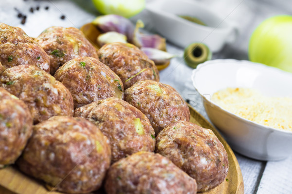 Raw meat balls minced beef prepared roll breadcrumbs Stock photo © fotoaloja