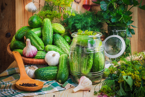 Jar pickles other ingredients pickling Stock photo © fotoaloja