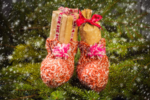 Noël cadeaux chaussettes décorations épinette [[stock_photo]] © fotoaloja