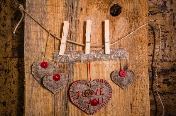 Valentin nap szív fa fából készült szeretet fal Stock fotó © fotoaloja