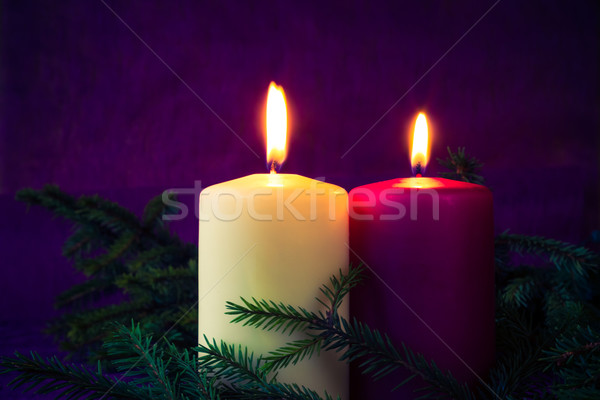 Christmas ornaments lighted candles spruce twigs Stock photo © fotoaloja