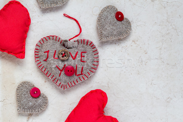 Valentines background  Handmade red hearts old paper Stock photo © fotoaloja
