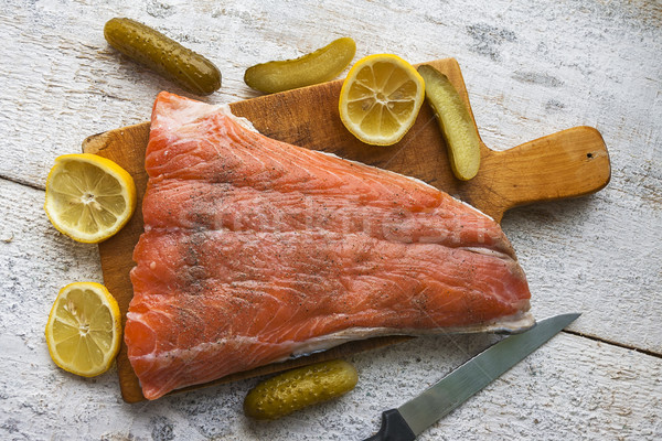 Poissons saumon brut tranche planche à découper manger [[stock_photo]] © fotoaloja