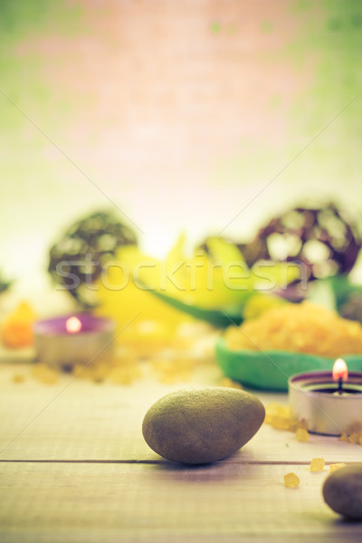 Zen stones scented candle wooden background Stock photo © fotoaloja
