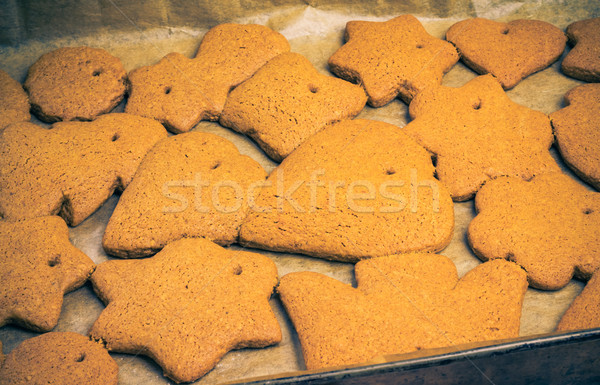 Karácsony jeges mézeskalács sült sütés lap Stock fotó © fotoaloja