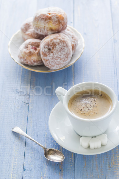 コーヒーカップ ミルク 甘い デザート ドーナツ 粉砂糖 ストックフォト © fotoaloja