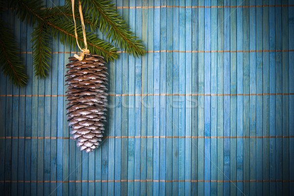 Card Christmas pine spruce twig blue background Stock photo © fotoaloja