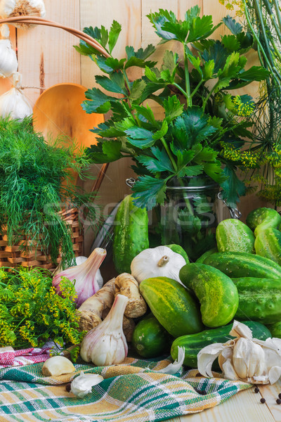 Foto stock: Pepinos · componentes · fazenda · mercado · planta