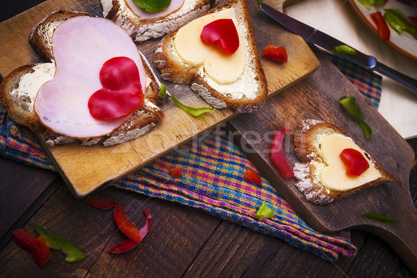 breakfast hearts sandwiches boards food Stock photo © fotoaloja