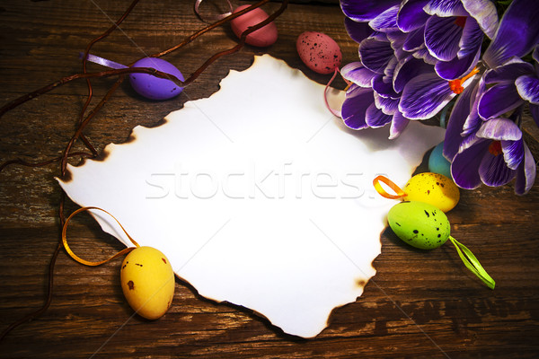 Easter decoration blank empty letter card vintage eggs crocus Stock photo © fotoaloja