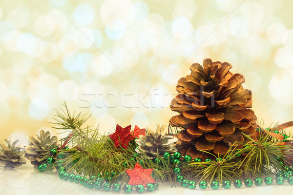Christmas decorations card pine pines spruce twig white stars Stock photo © fotoaloja