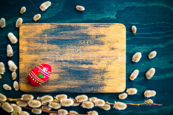 Willow catkins egg wooden board Stock photo © fotoaloja