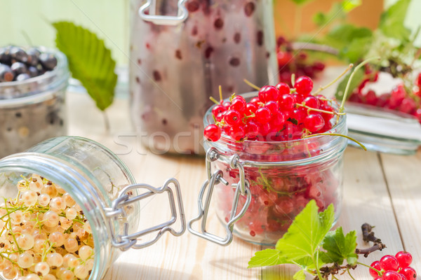 red white currants gooseberries jars preparations Stock photo © fotoaloja