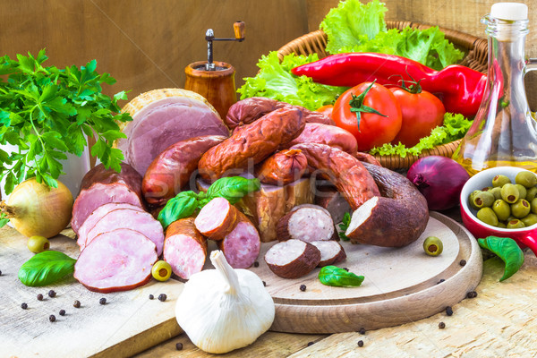 assortment meats sausage bacon green Stock photo © fotoaloja