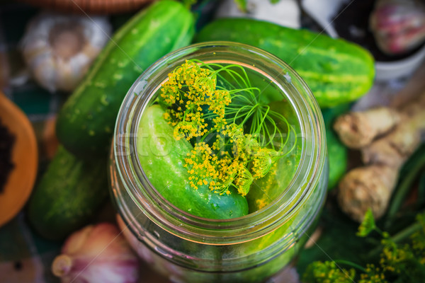 top view closeup jar pickles other ingredients pickling Stock photo © fotoaloja