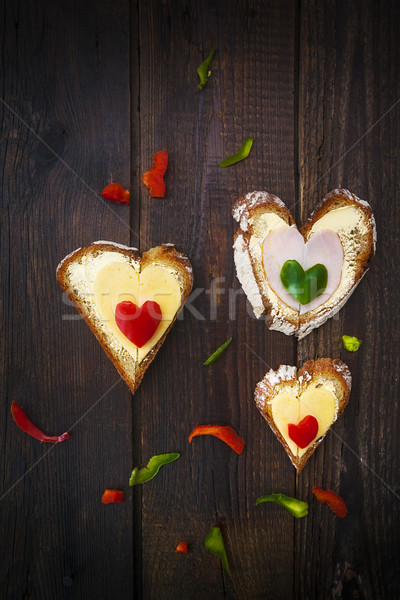 heart sandwich shape wood board peppers food Stock photo © fotoaloja