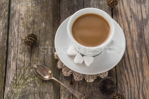 coffee cup black wooden board brown pines white Stock photo © fotoaloja
