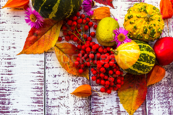 Automne automne table légumes fruits table en bois [[stock_photo]] © fotoaloja