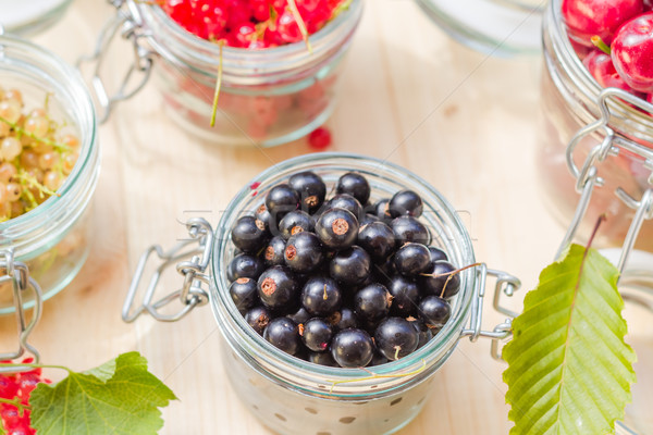 Preparation products processed fresh colorful summer fruits jars Stock photo © fotoaloja