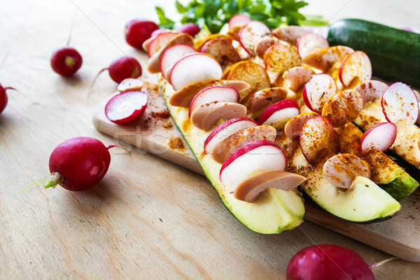 Gefüllt gegrillt Zucchini Radieschen Wurst Gemüse Stock foto © fotoaloja