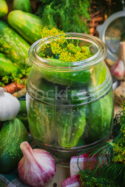 closeup jar pickles other ingredients pickling Stock photo © fotoaloja