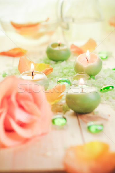 Duftenden Kerzen Salz Bad Entspannung Blume Stock foto © fotoaloja
