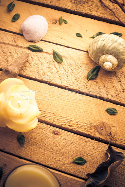 Scented candle sea shells wooden background Stock photo © fotoaloja