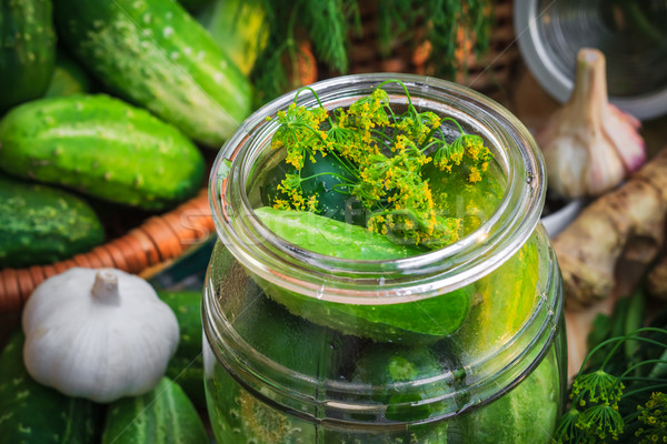 closeup jar pickles other ingredients pickling Stock photo © fotoaloja