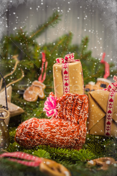 Christmas geschenken sokken decoraties sparren Stockfoto © fotoaloja