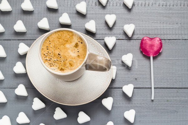 Cup caffè dolci cuore lollipop Foto d'archivio © fotoaloja