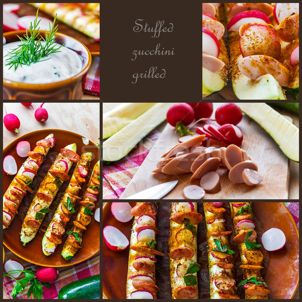 Grilled zucchini stuffing collages preparation Stock photo © fotoaloja