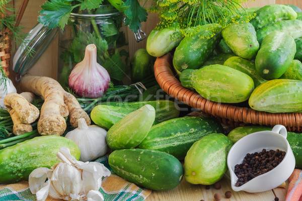Preparing pickling cucumbers various components Stock photo © fotoaloja