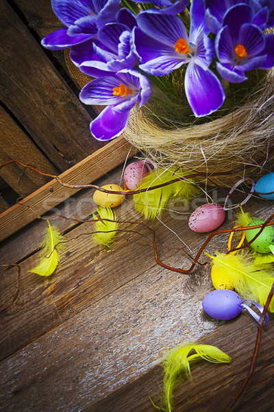 Stock photo: Easter decoration card vintage eggs basket wooden