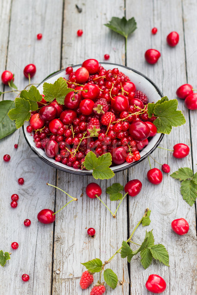 fruit bowl full cherries raspberries Stock photo © fotoaloja