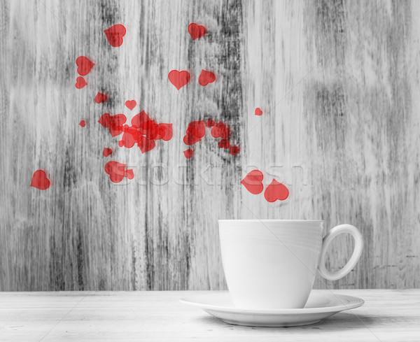 Mug lovers White cup  warm hearts wooden background Stock photo © fotoaloja