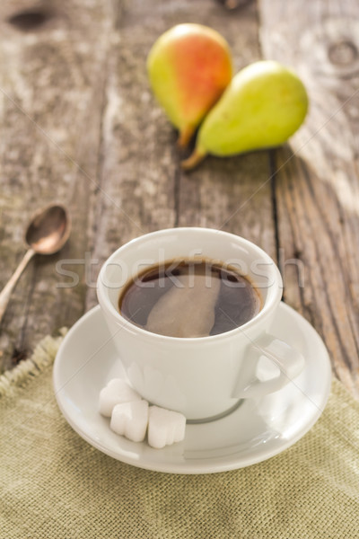 coffee cup black wooden board brown pears white Stock photo © fotoaloja