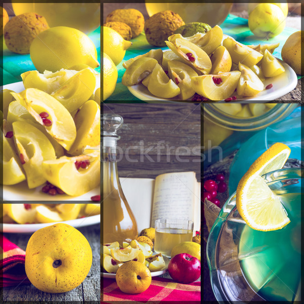Collage tincture quince fruit apple alcohol intake Stock photo © fotoaloja