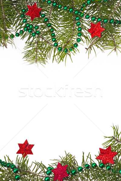 Christmas decorations background star stars green spruce twig Stock photo © fotoaloja