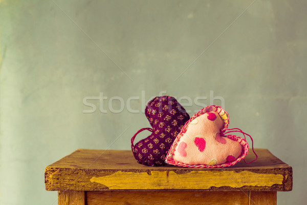 два сердцах деревянный стол древесины природы сердце Сток-фото © fotoaloja
