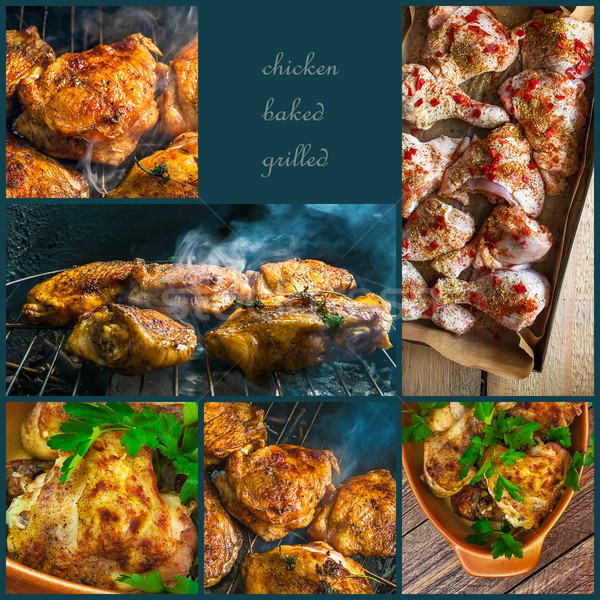 Collage roasted chicken legs grill Stock photo © fotoaloja