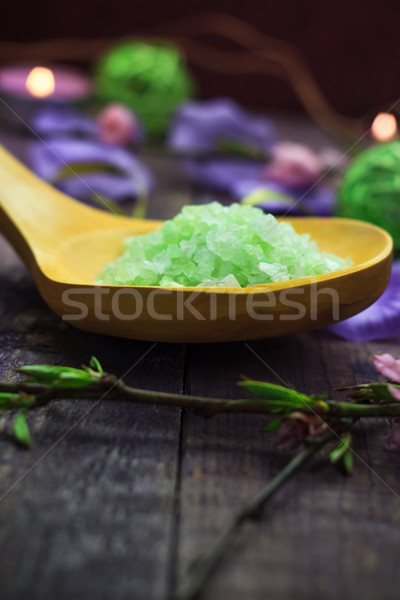 Spa concept closeup green bathing salt Stock photo © fotoaloja