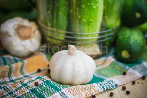 Primo piano testa aglio ingredienti cetrioli farm Foto d'archivio © fotoaloja