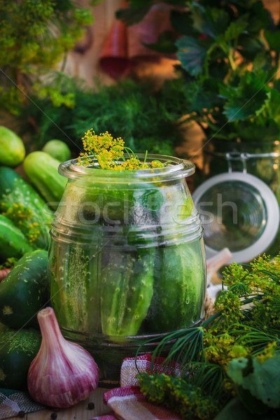 Jar pickles other ingredients pickling Stock photo © fotoaloja