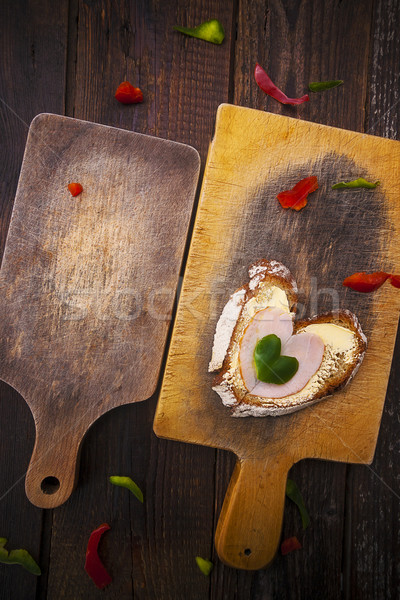 heart sandwich shape wood board peppers food Stock photo © fotoaloja