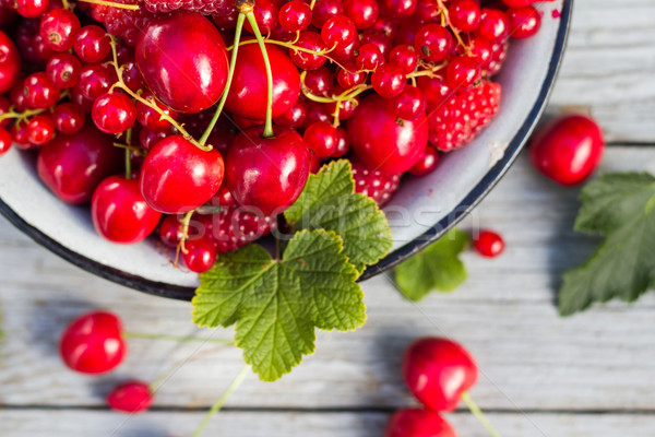 Fruit bowl full cherries currants Stock photo © fotoaloja