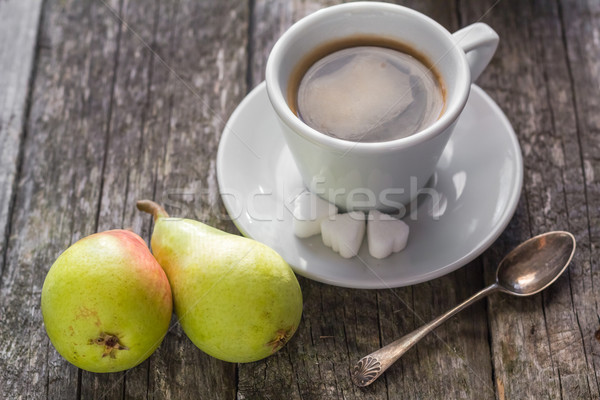 coffee cup black wooden board brown pears white Stock photo © fotoaloja