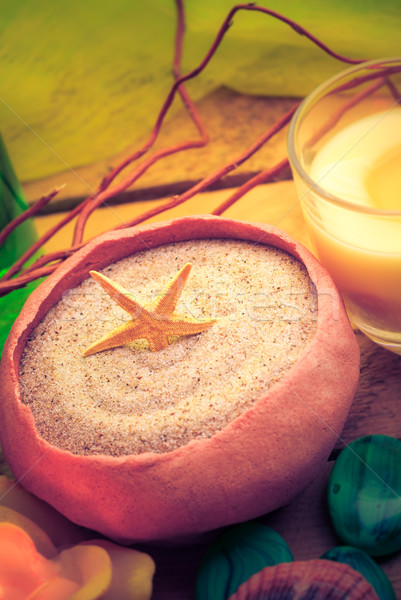 Spa concept sea sand shell scented candles Stock photo © fotoaloja